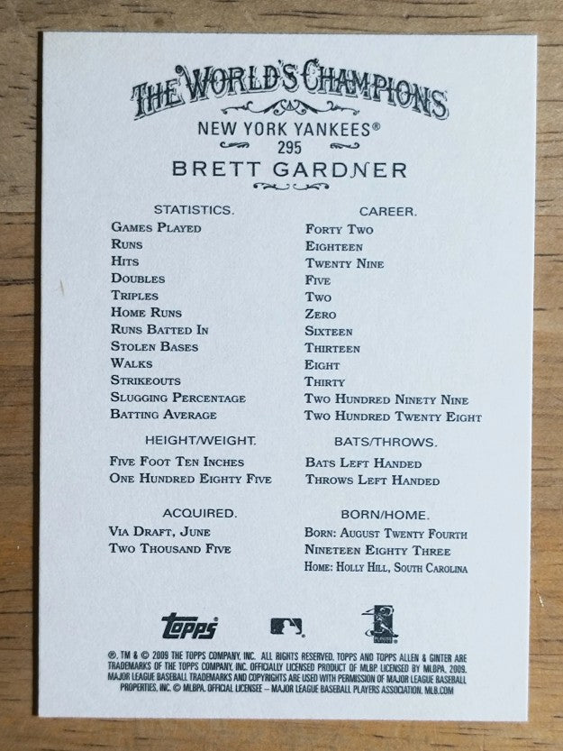 2009 Topps Allen and Ginter #295 Brett Gardner