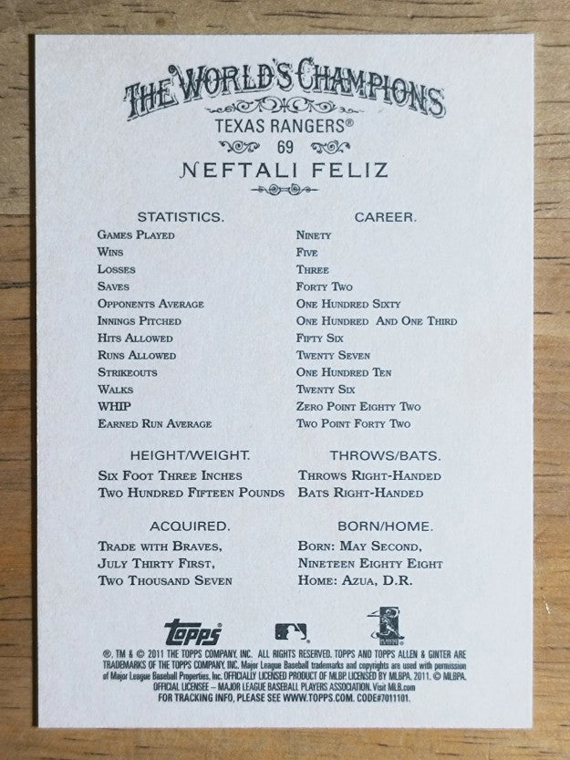 2011 Topps Allen and Ginter #69 Neftali Feliz