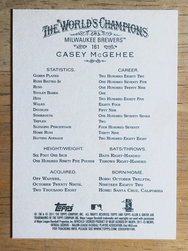 2011 Topps Allen and Ginter #161 Casey McGehee