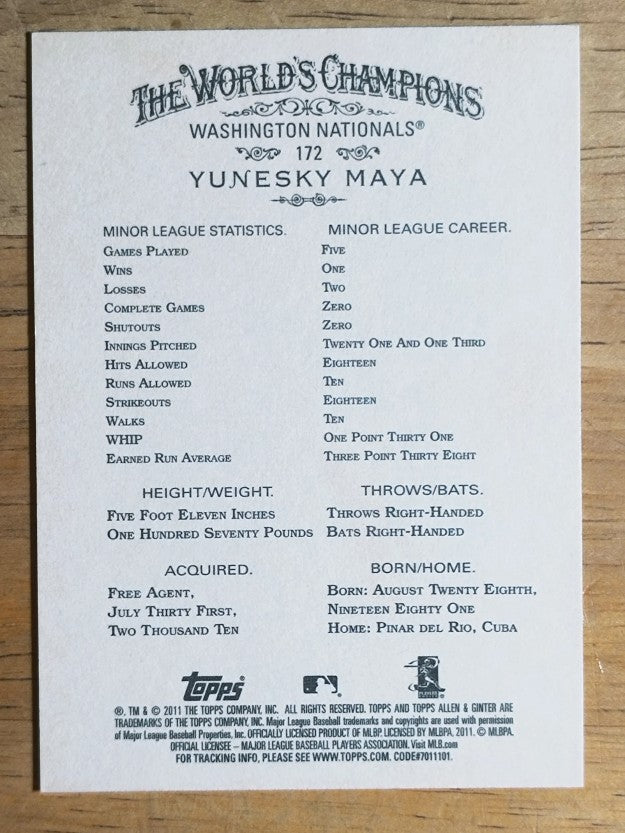 2011 Topps Allen and Ginter #172 Yunesky Maya RC