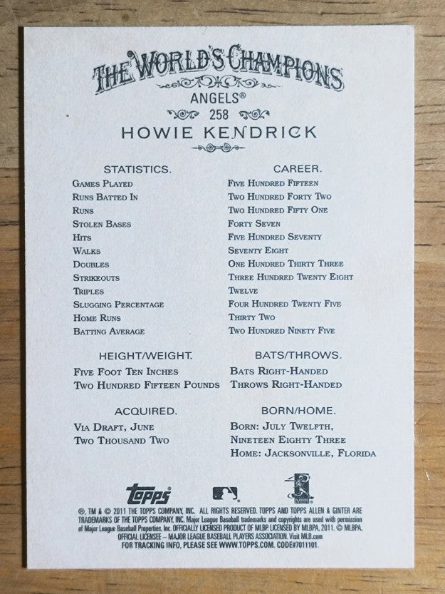 2011 Topps Allen and Ginter #258 Howie Kendrick