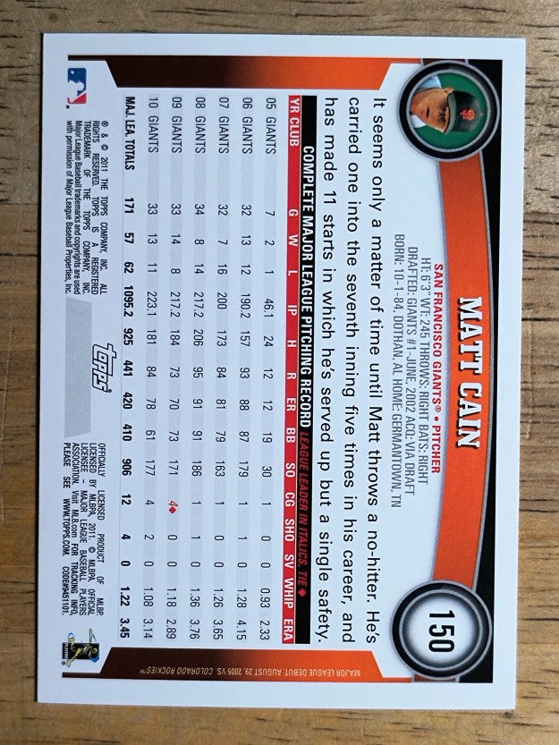 2011 Topps Opening Day #150 Matt Cain