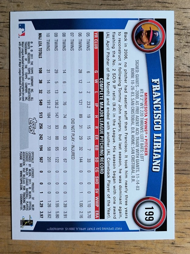 2011 Topps Opening Day #199 Francisco Liriano