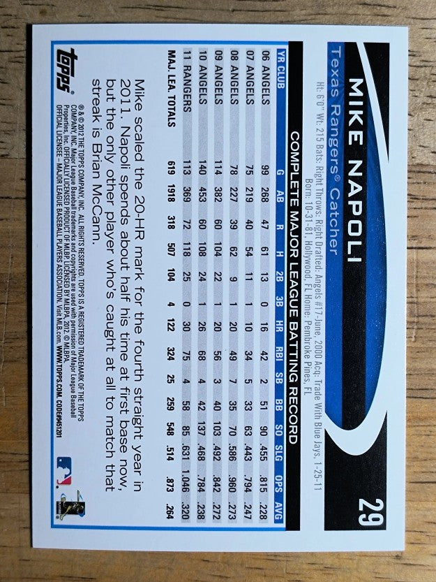 2012 Topps Opening Day #29 Mike Napoli