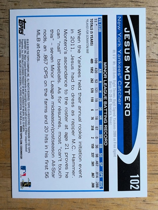 2012 Topps Opening Day #102 Jesus Montero RC