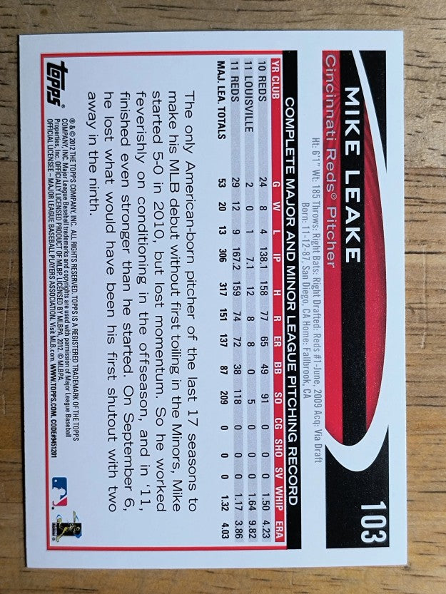 2012 Topps Opening Day #103 Mike Leake