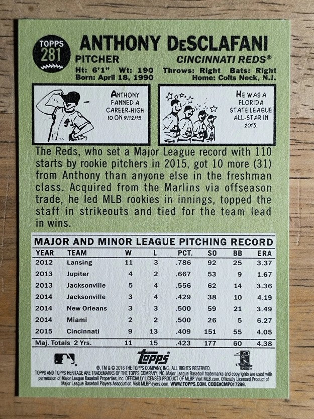 2016 Topps Heritage #281 Anthony DeSclafani