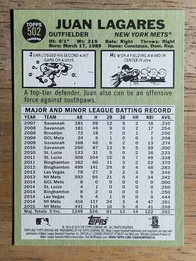 2016 Topps Heritage #502 Juan Lagares