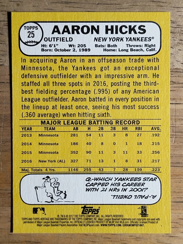 2017 Topps Heritage #25 Aaron Hicks