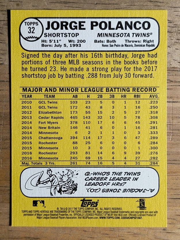 2017 Topps Heritage #32 Jorge Polanco