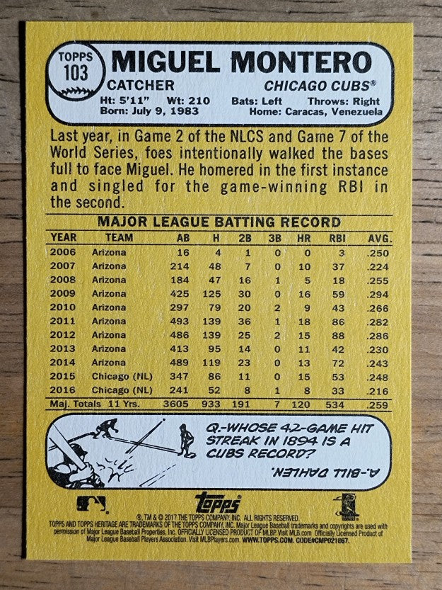 2017 Topps Heritage #103 Miguel Montero