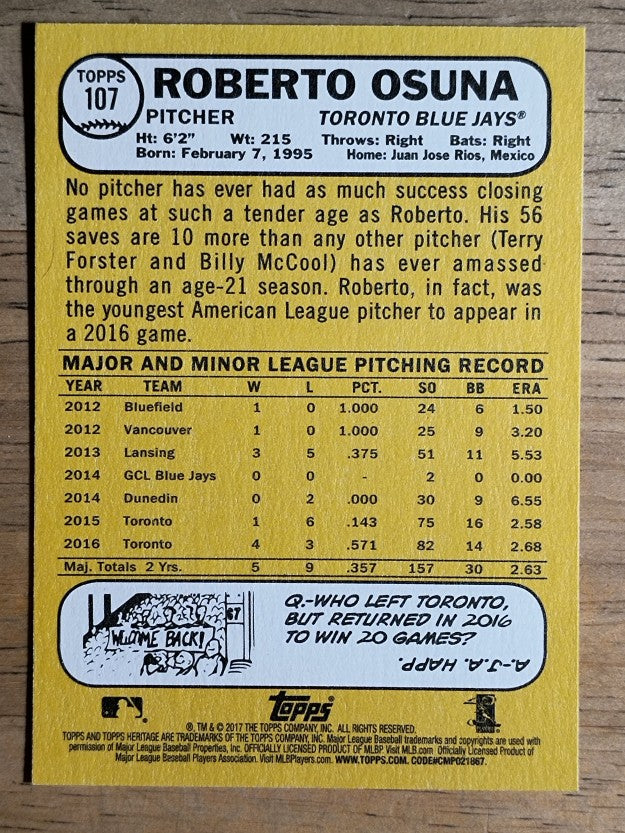 2017 Topps Heritage #107 Roberto Osuna
