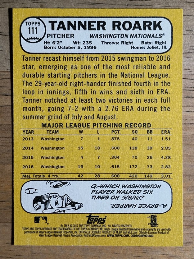 2017 Topps Heritage #111 Tanner Roark