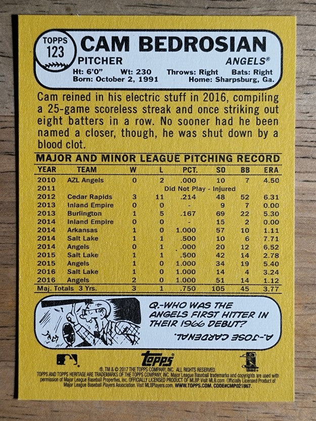 2017 Topps Heritage #123 Cam Bedrosian
