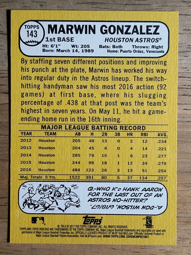 2017 Topps Heritage #143 Marwin Gonzalez