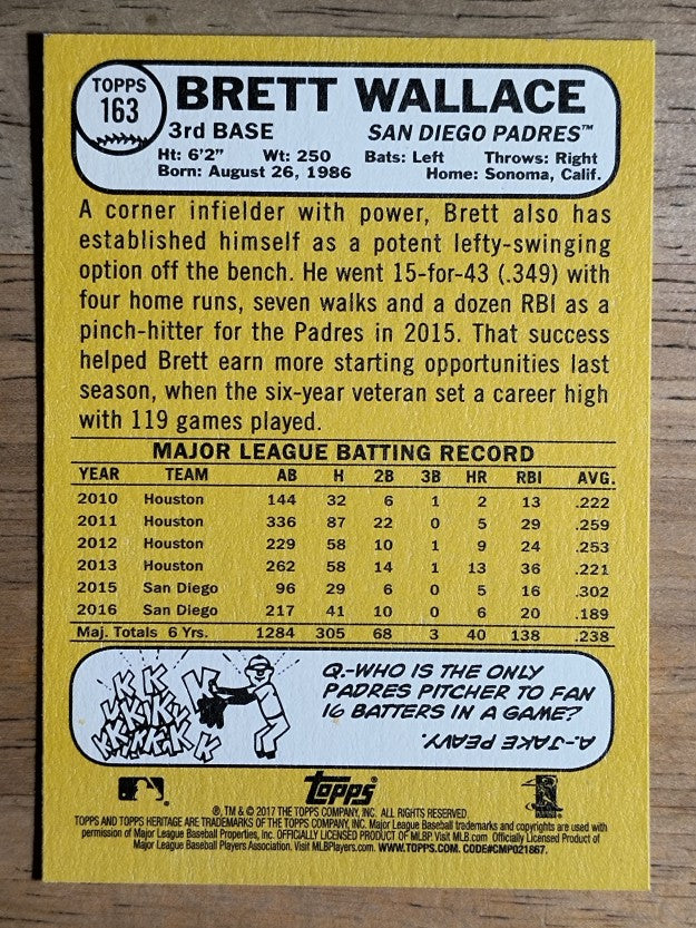 2017 Topps Heritage #163 Brett Wallace