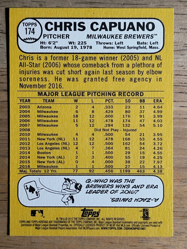2017 Topps Heritage #174 Chris Capuano