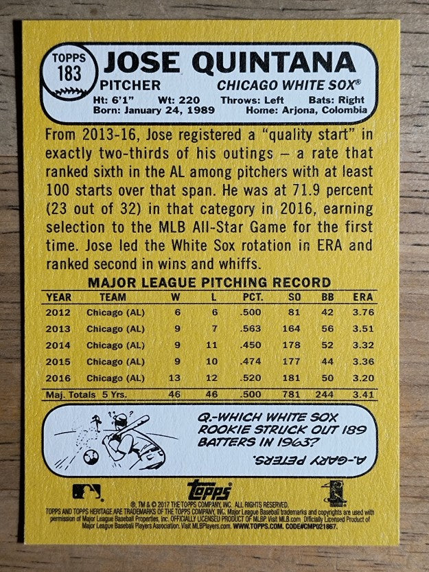 2017 Topps Heritage #183 Jose Quintana