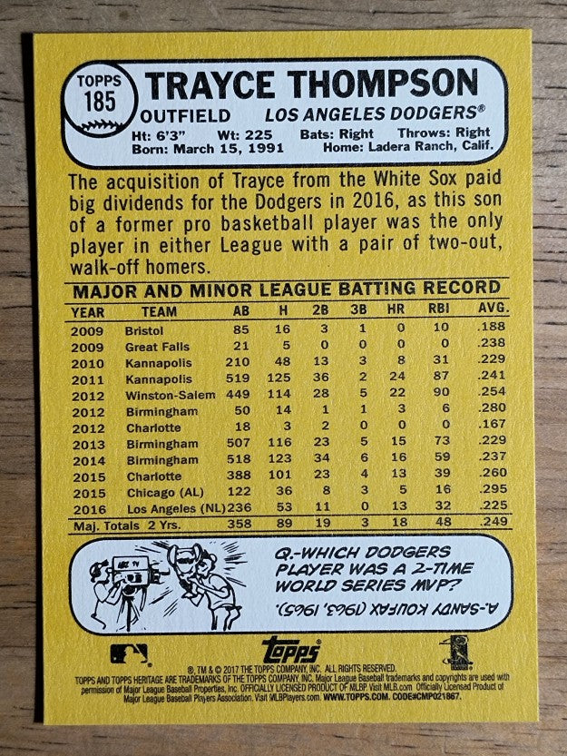 2017 Topps Heritage #185 Trayce Thompson