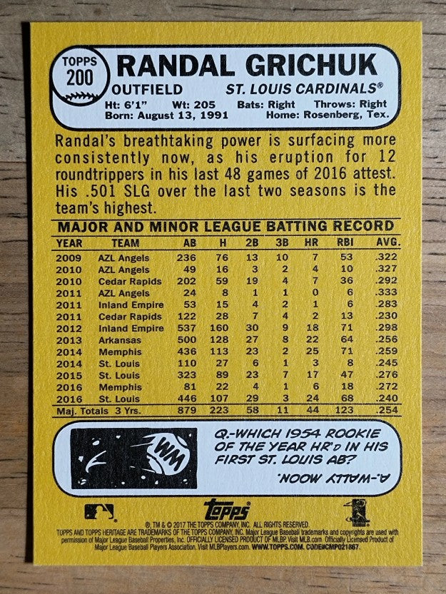 2017 Topps Heritage #200 Randal Grichuk