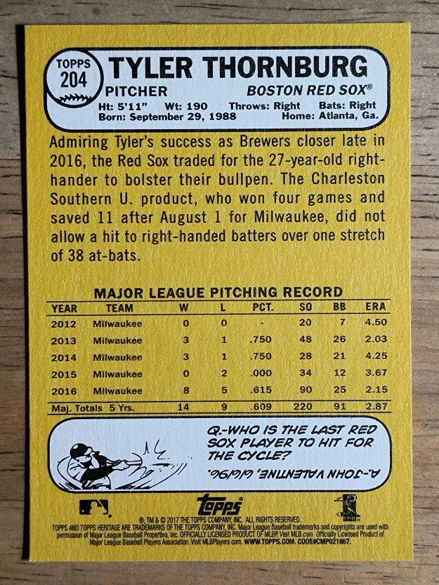 2017 Topps Heritage #204 Tyler Thornburg