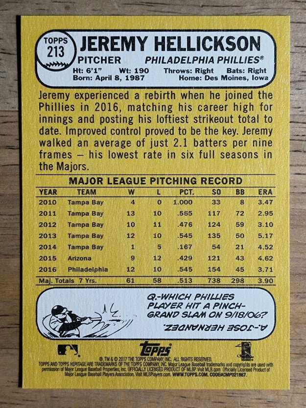 2017 Topps Heritage #213 Jeremy Hellickson
