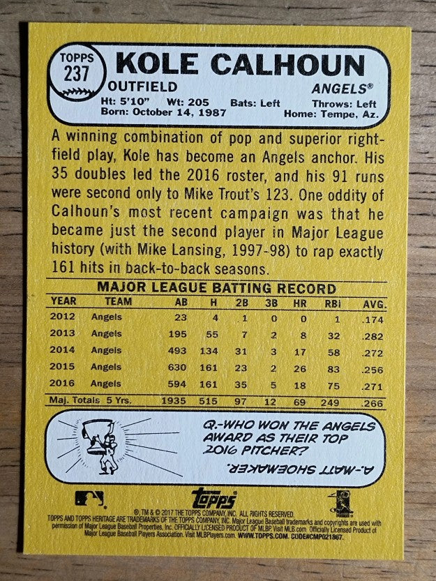 2017 Topps Heritage #237 Kole Calhoun