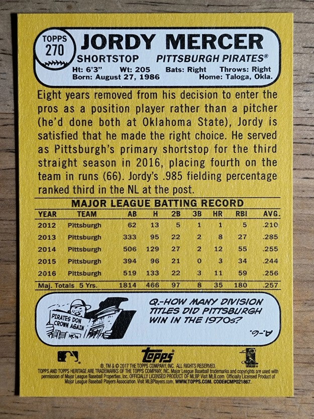 2017 Topps Heritage #270 Jordy Mercer