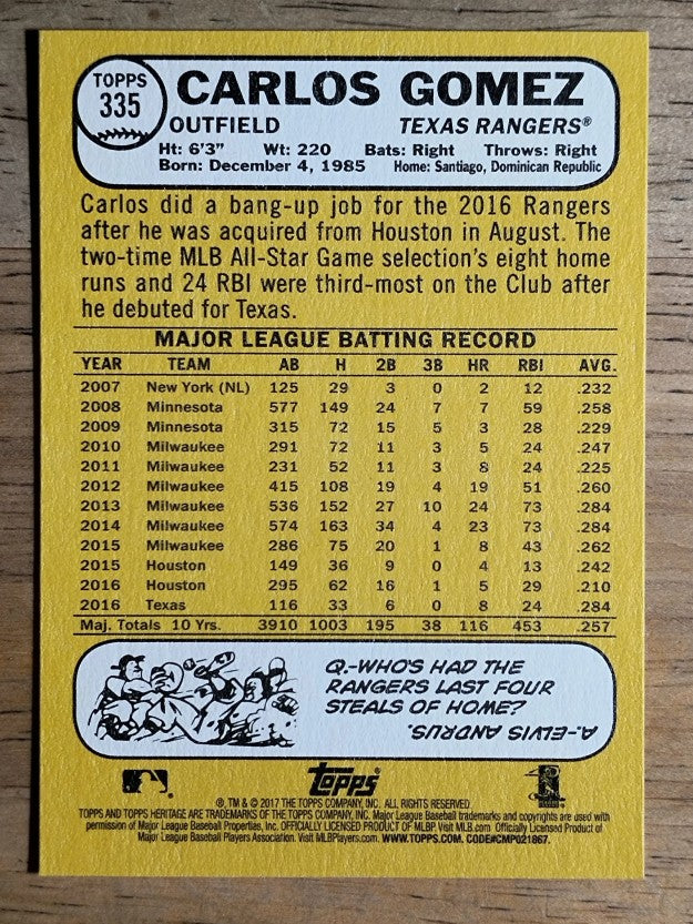 2017 Topps Heritage #335 Carlos Gomez