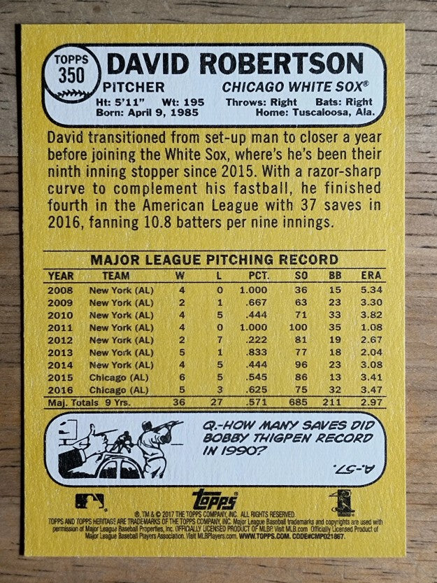 2017 Topps Heritage #350 David Robertson