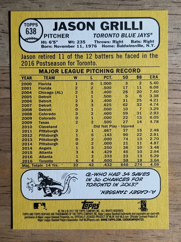 2017 Topps Heritage #638 Jason Grilli