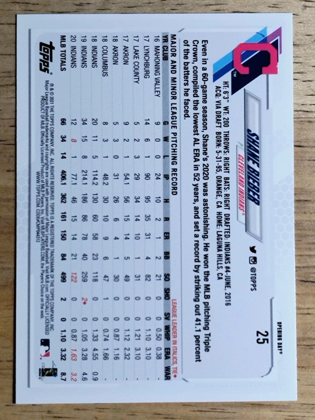 2021 Topps Opening Day #25 Shane Bieber