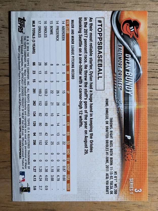 2018 Topps #3 Dylan Bundy