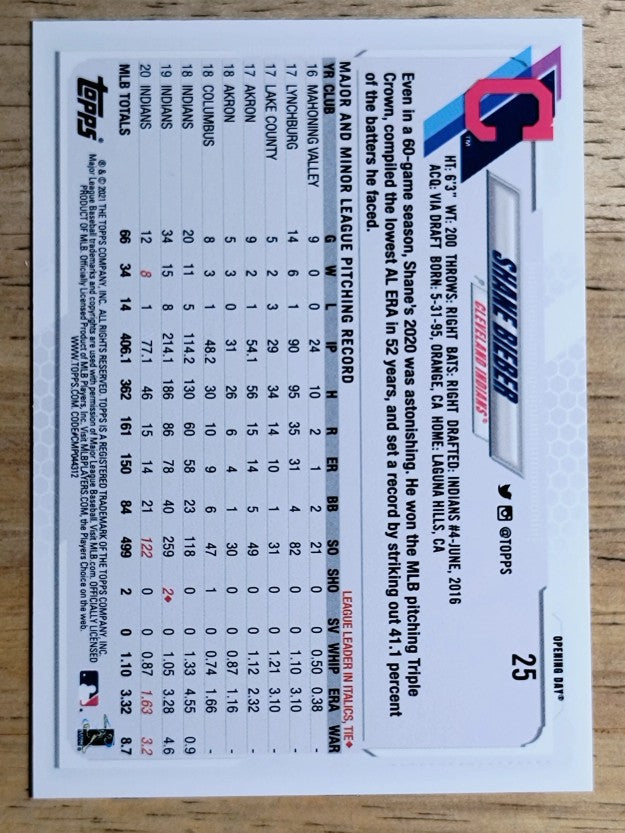 2021 Topps Opening Day #25 Shane Bieber