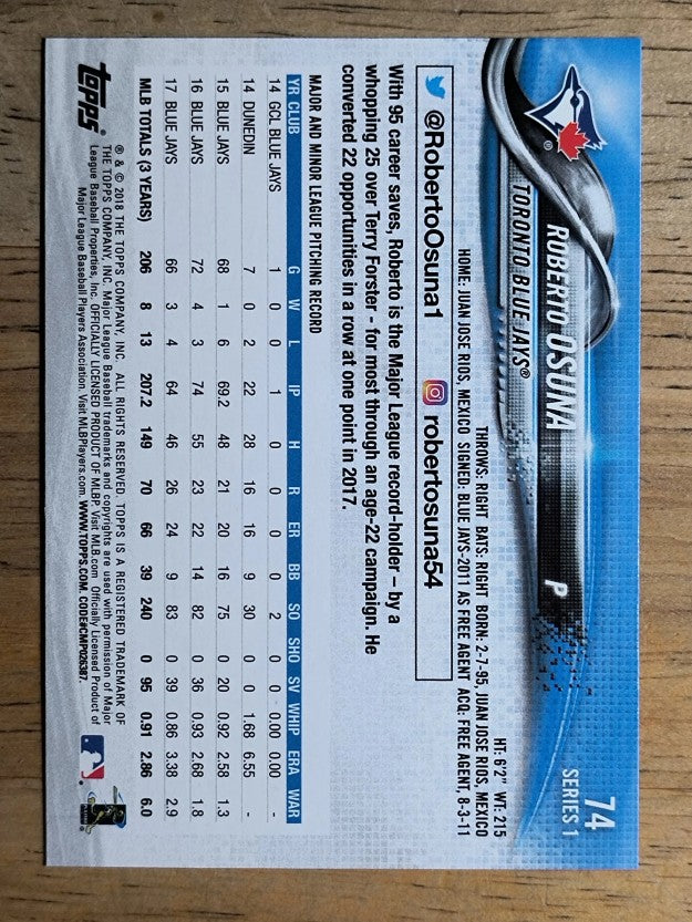 2018 Topps #74 Roberto Osuna