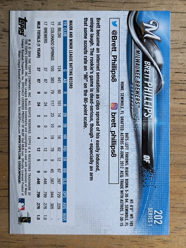 2018 Topps #202 Brett Phillips