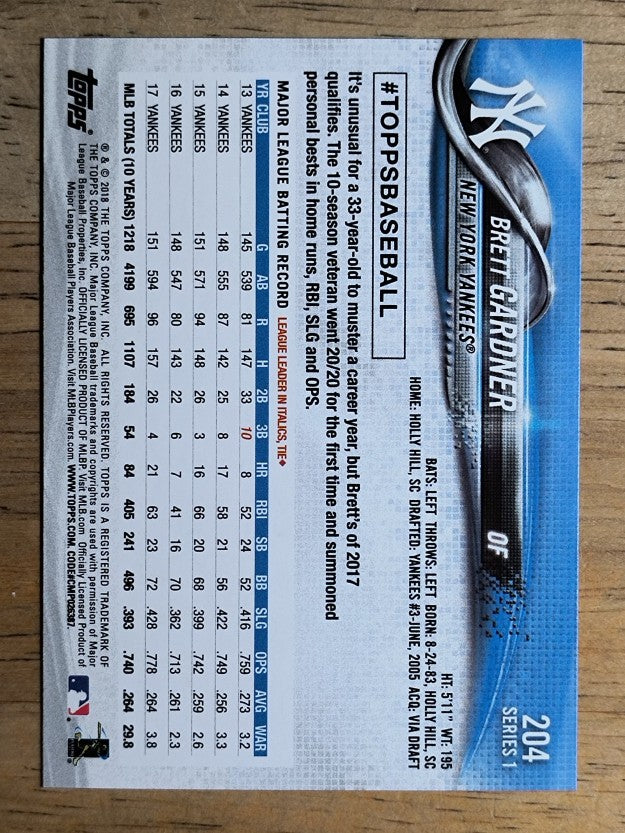 2018 Topps #204 Brett Gardner