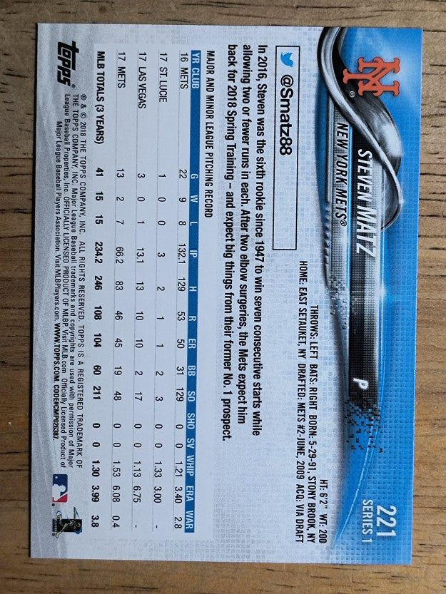 2018 Topps #221 Steven Matz