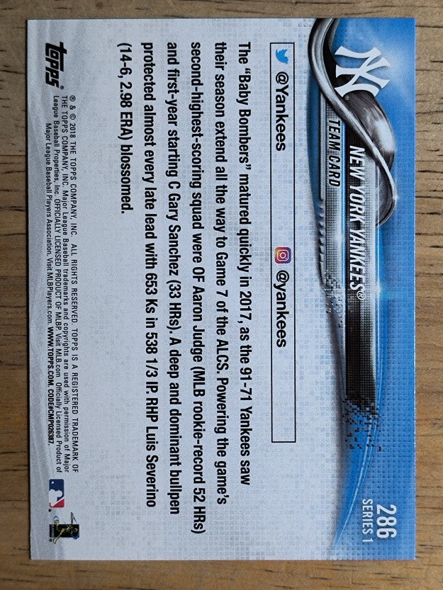 2018 Topps #286 New York Yankees