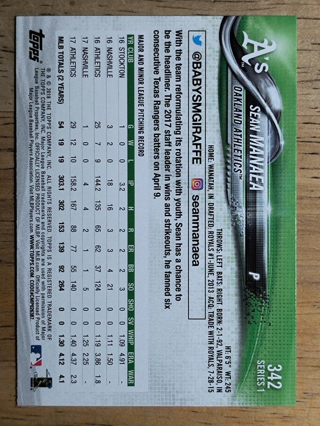 2018 Topps #342 Sean Manaea