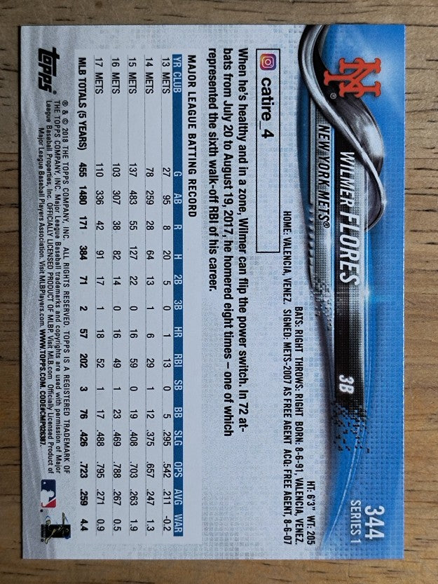 2018 Topps #344 Wilmer Flores