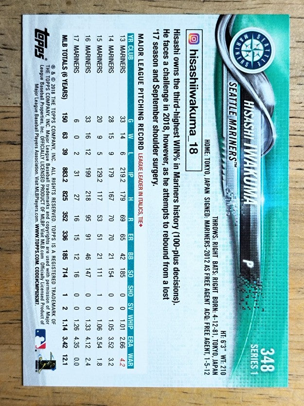 2018 Topps #348 Hisashi Iwakuma