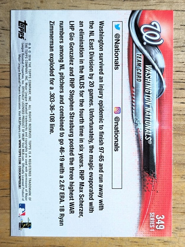 2018 Topps #349 Washington Nationals