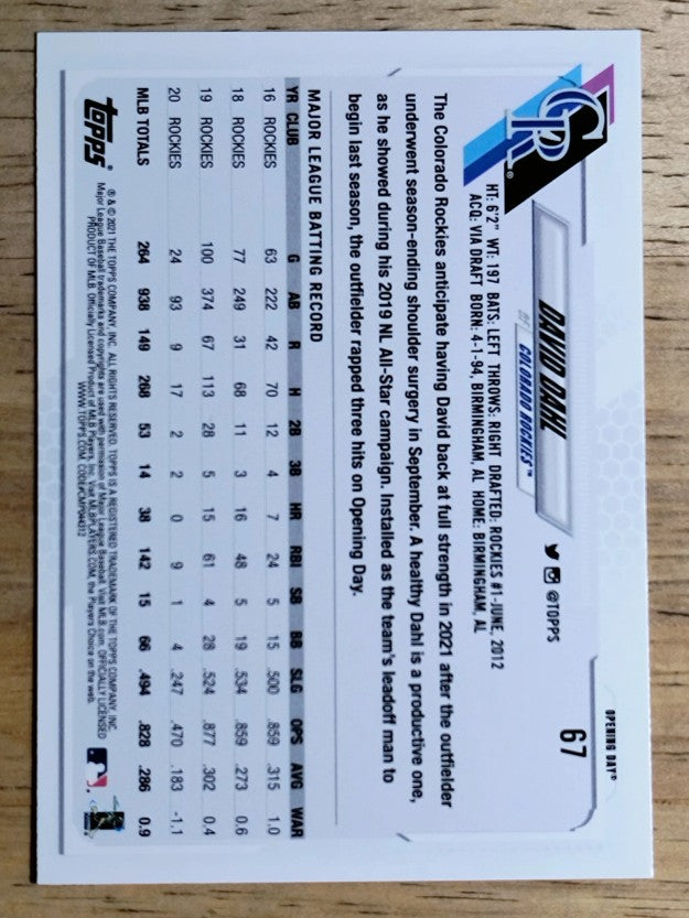 2021 Topps Opening Day #67 David Dahl