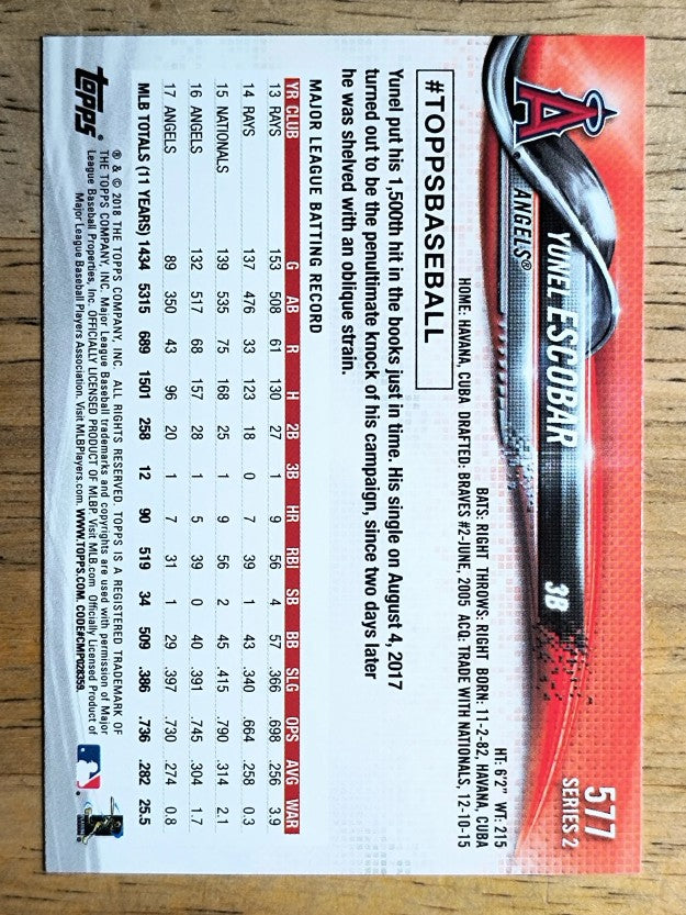 2018 Topps #577 Yunel Escobar
