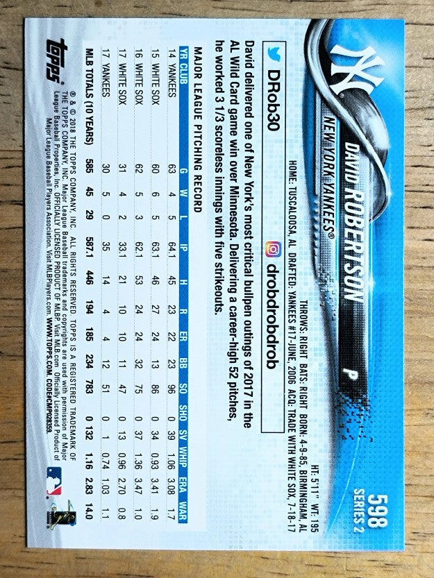 2018 Topps #598 David Robertson