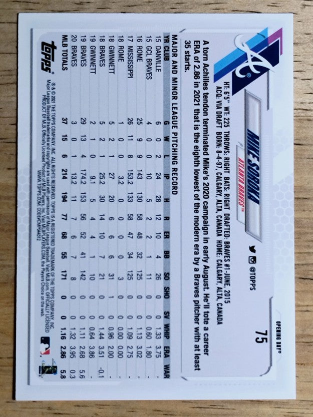 2021 Topps Opening Day #75 Mike Soroka
