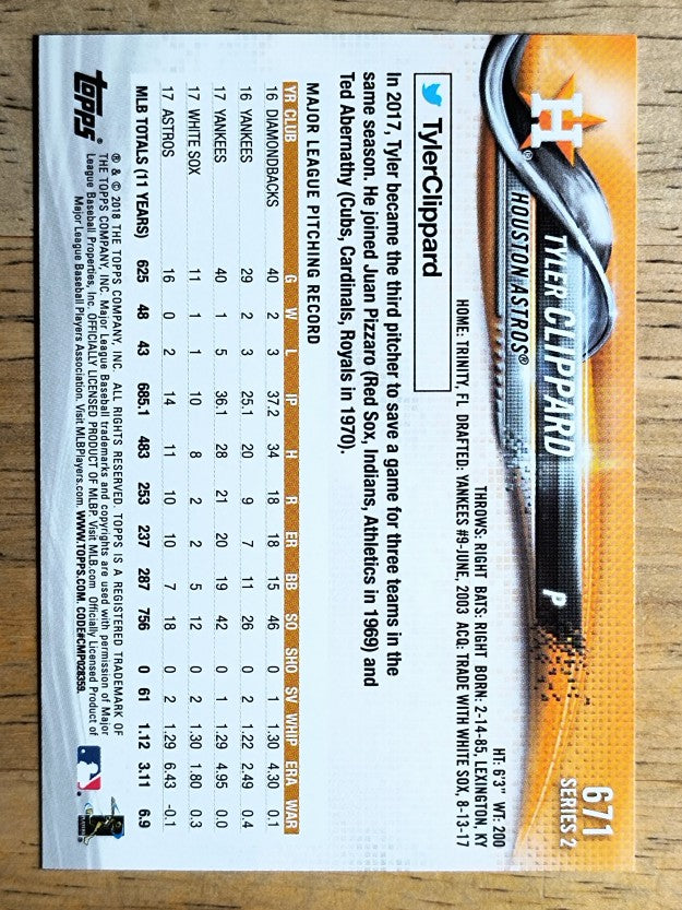 2018 Topps #671 Tyler Clippard