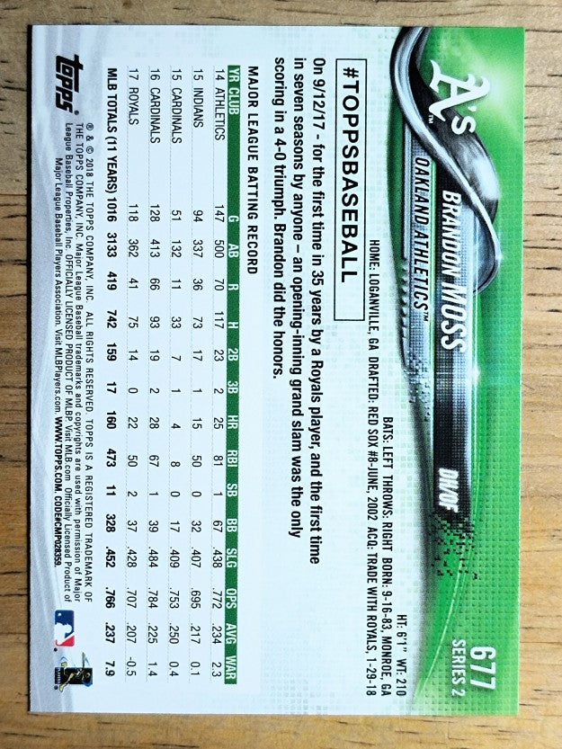 2018 Topps #677 Brandon Moss