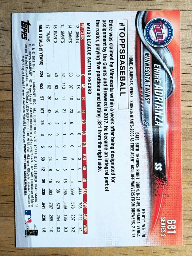 2018 Topps #681 Ehire Adrianza